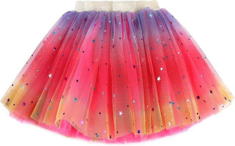 Revkokmx Girls Layered Rainbow Tutu Skirt Dance Dress Ruffle Tiered Clubwear - Image 1